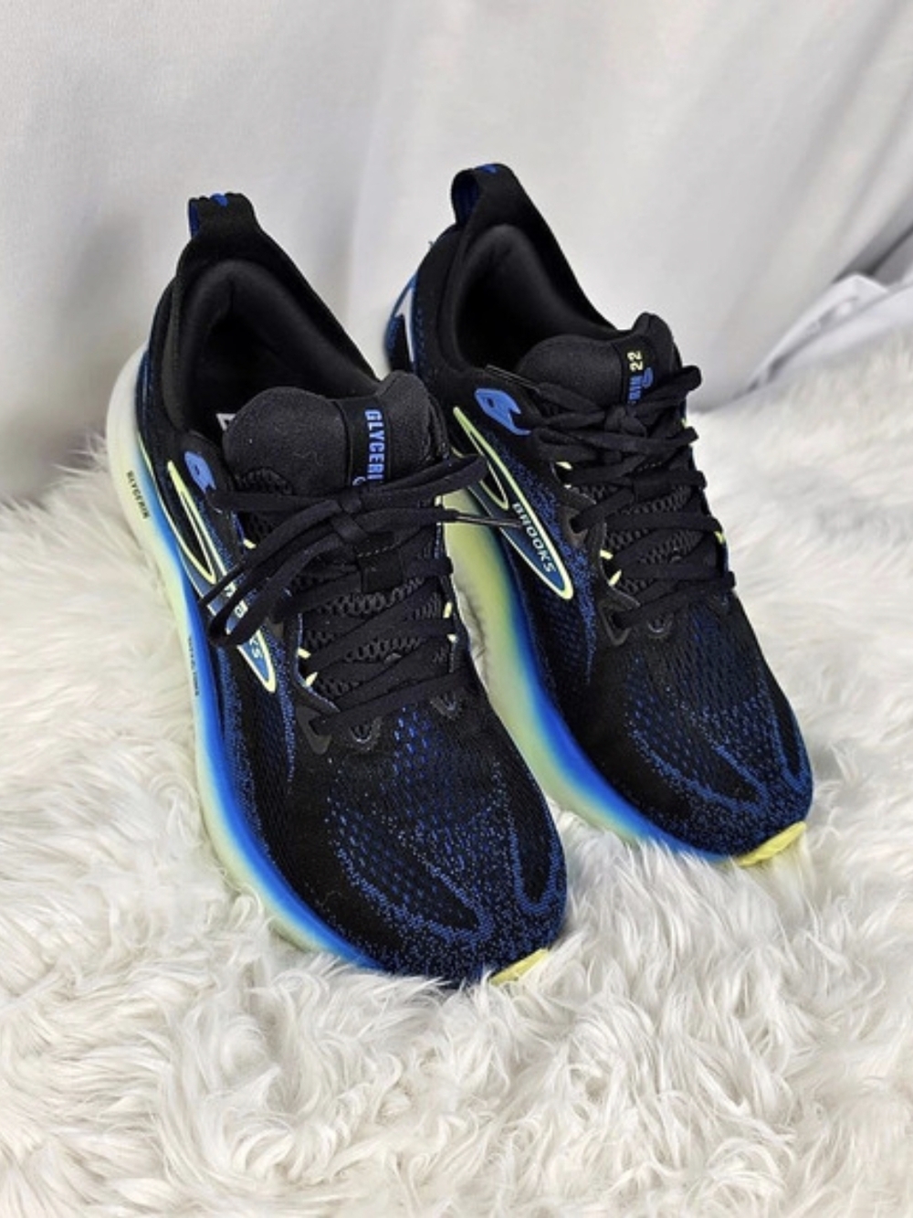 Brooks Glycerin 22 Men’s 8.5 D Black Cobalt Neo Yellow DNA Tuned Running - Picture 8 of 9